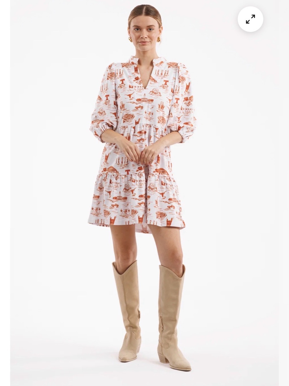Smith & Quinn Texas Longhorns Tory Dress Burnt Orange Balloon Sleeve Size Large